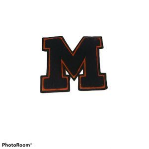 Vintage High School College Sports Team Varsity Letter Black - Orange “M” Patch